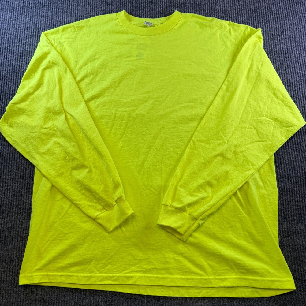 Alstyle Long Sleeve T-Shirt 3XL Neon Yellow Cotton Blend Classic Crew Neck Basic